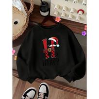 Kids Crewneck Sweatshirt, Letter H & HAILEY Print, Casual Tops for Fall & Winter 110 juoda