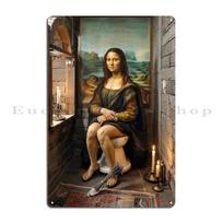 Mona Lisa on the Throne Classical Art with a Bathroom Twist pandemic version Metal Iron Wall Cave Classic Club Tin Sign Poster 20x30cm（7.8x11.8inch）