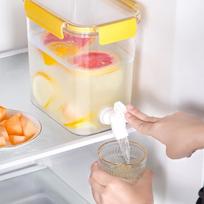 With Spigot Drink Dispenser Plastic Fruit Teapot Portable Water Container  Kitchen Yellow-3.5L