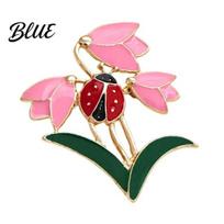 Flower Ladybug Brooch Enamel Tulip for Women Oil-Dripping Ladybird Oxidation Resistant Lapel Pin Sweater Cardigan Coat Suit Scarf Jewelry rožinė
