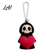 Gothic Skull Decoration Holding Heart Grim Reaper Keychain Charm 3D Printed Decor with Halloween Ball Chain Backpacks Bags Purse Hanging Decoration, A