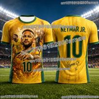 New Trendy Neymar AI3D Printed Soccer Jersey Breathable Summer Sports T Shirts Fan Apparel For Football Training Daily Wear Tops XS