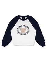 La Maison Studio Women'S Crop Sweatshirt Bearfriends Two-Tone Mix Sweatshirt Navy White (Fcc3Ts450W) Navy White/S Brushed Fleece