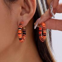 Trendy Halloween Colorful Striped Ear loops Earrings for Women Orange Black Twist Round Circle Earrings Holiday Party Jewelry