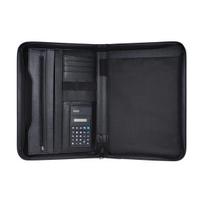 AMPLEER Padfolio Portfolio Zipper Binder Leather Business Organizer Conference Folder juoda