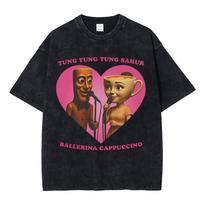 Tung Tung Tung Sahur Ballerina Cappuccino Love Funny Italian Brainrot Meme T-shirts Men Women Fashion Vintage Washed T Shirts S įvairiaspalvis