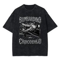 Bombardiro Crocodilo Italian Brainrot Trend Pattern Print Vintage O-Neck Washed T-Shirt Men Women Fashion Oversized Loose TShirt S įvairiaspalvis
