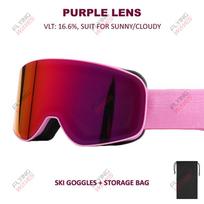 Kids Full REVO Coating OTG Ski Goggles Double-Layer Lens Anti-Fog Windproof UV Protection Snowboard Snow Glasses for Girls Boys Pink-purple