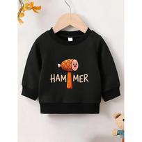 Kids Unisex Crewneck Sweatshirt, Cute Ham Hammer Pun Cartoon Print Soft Fleece Pullover For Kids Over 4 Years Old 110 juoda