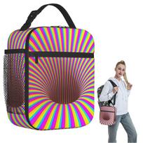 Grid Wormhole Geometric 3D Vortex Illusion Insulated Lunch Bag for Women Kids Leakproof Food Boxes Thermal Lunch Box Tote One Size