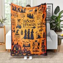 Traditional-Style Hocus Pocus Themed Flannel Throw Blanket, Machine Washable, All-Season Stain-Resistant Bedding with Pumpkin Size: 75*100cm, Weight: 230 GSM