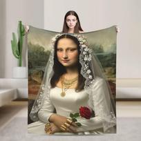 Funny Toilet Paper Mona Lisa Blankets Spring Warm Cozy Bedding Throws For Adults Living Room Flannel Bedspread Bed Cover Size: 75*100cm, Weight: 230 GSM