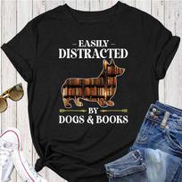 Easily Distracted By Dogs & Books Corgi Dog Mom Dog Dad T-Shirt - Gift for Dog Lovers - Funny Dog - Corgi Lovers - Mother's Day 2XL