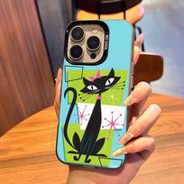 Mid Century Black Cat Phone Case For IPhone17 Air 16 15 14 Plus 13 12 11 Pro 7 8 XS Max XR Silver Black Bumper Case iPhone17