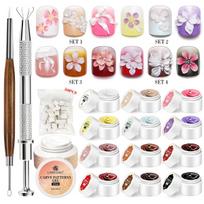 Professional Nail Art Kit with Carving Gel, Pounce Sponge, Steel Pusher, Carving Brush & Multi-Face Sponge Complete Set for Beginners & Advanced Users Nine-square grid pat glue