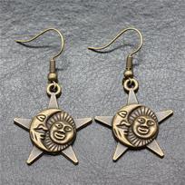 Fashion Handmade Simple Design Sun And Moon Drop Earrings Antique Bronze Silver Color Plated