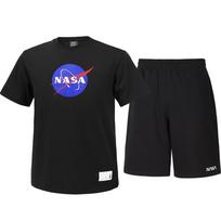 Nasa Unisex Cotton Blend Training T-Shirt + Knee-Length Cotton Shorts Set [Black] 100
