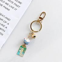 Backpack Pendant Ceramics Cartoon Maneki Neko Car Keyring Lucky Cat Keychain Amulet Key Lanyard mėlyna