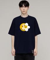 Graver [Unisex] Dot Smile Flower Mix Short Sleeve T-Shirt_Navy Navy/S
