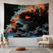 Human Head Volcano Space Theme Tapestry Bedroom Living Room Creative Wall Hanging Indoor Decor Horizontal Art Textile 100X70CM