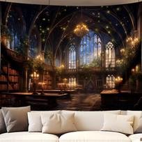 Fantazijų bibliotekos gobelenas Magijos mokyklos knygų lentynos fonas Paauglių miegamojo svetainės bendrabučio dekoracija 100X150CM black