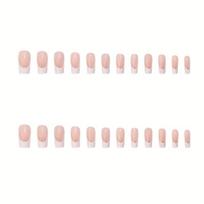 24Pcs white French press-on nails, reusable salon-grade, with jelly glue and nail file for multiple occasions. MISS