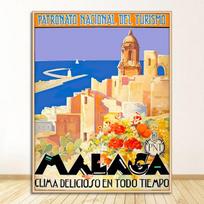Drobės paveikslai Vintažiniai paveikslai Kraft plakatai Dengti sienų lipdukai Namų dekoravimas Dovana Ispanijos uostamiestis Malaga Kelionės 21cm×30cm NoFrame