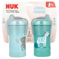 NUK, puodeliai su kietu snapeliu, 9 mėn. ir vyresniems, žalsvai mėlyni ir mėlyni, 2 vnt. pakuotė, 10 uncijų (100 ml) kiekviena