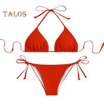 Moteriškas Seksualus Bikini Komplektas Halteris Surišamas Šone Dviejų Dalių Maudymosi Kostiumėlis Mini Trikampis Maudymosi Kostiumėlis Paplūdimio Atostogoms Vakarėliui S raudona