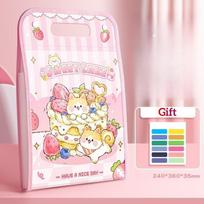 Multi Layer Folder File Document Test Paper Handheld Bag Cute Animal Multi-layer Large Capacity Student Folder Student Stationery rožinė
