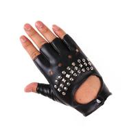 Street Dance Half Finger Gloves Men's Nightclub Pole Dance Rivet Gloves Performance Dance Spring and Summer Dance Performance Leather Gloves One Size