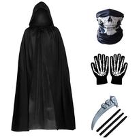 Žaidimo personažo cosplay kostiumų rinkinys, kostiumai persirengimo vakarėliui, kostiumai pasirodymui parodoje, juodas apsiaustas - suaugusiųjų keturių dalių rinkinys One Size juoda