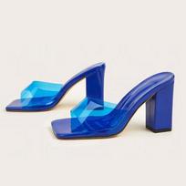 Fashion Thick Heel Sandals Summer New Square Head Shallow Mouth Open Toe Set Foot Anti-slip Wear-resistant High-heeled Slippers 35 mėlyna