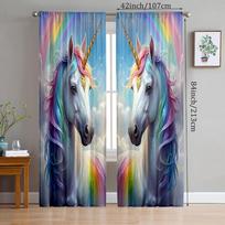 2pcs- Rainbow Pony Unicorn Polyester curtains, Pole bag curtains 42 * 84, bedroom, living room, home room decoration 14Wx39L(35x100CM)x2