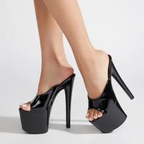 Madingi moteriški batai Seksualūs su atviru pirštu 17CM aukštakulniai Modernūs šlepetės moterims Platforminiai sandalai vakarėliui Naktiniam klubui Striperio bateliai Zapatos Mujer 43 juoda
