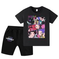 WA1218 Kids Boys Girls Kpop Rumi Zoey Mira Print Short Sleeves T-shirt Shorts Pants Sets 100cm juoda