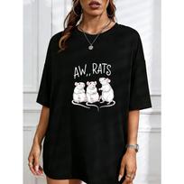 Crewneck T Shirt White Aw Rats Cute Mice Print For Casual Wear S juoda