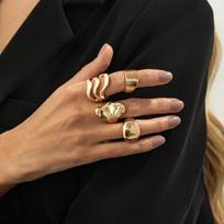 Liquid Metal Folded Wide Ring, Stylish Geometric Wave Glossy Open Ring Set
