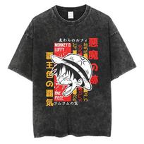 One Piece Monkey D. Luffy Conqueror's Haki Vintage Washed Anime Print Oversized T-Shirt | Unisex Streetwear Top L
