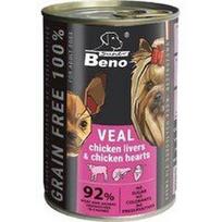 Konservai šunims Super Beno Grain Free (veršiena, vištos kepenėlės ir širdelės), 415 g