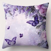 Purple Butterflies And Pink Roses Printed Cushion Covers Polyester pillowcase, sofa decorative cushion cov Headboard Pillow 45x45cm blue