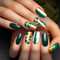 Medium Press on Nail In Green Shamrock Pattern Full Cover Stick on Nail Acrylic False Nail for Fashion Enthusiasts 1 brown