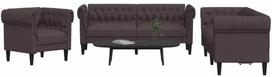 Sofa Sofos komplektas, 3 dalių, tamsiai rudos spalvos, audinys