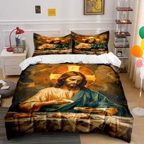 Jesus with golden halo. Bedding sets Duvet cover sets Duvet covers Pillowcases(1*Duvet Cover 2*Pillowcases without duvet insert) 135x200cm