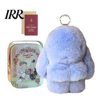 Keychain with Tin Box Handmade Soft Plush Bunny Fluffy Cute Pom Charm Stuffed Animal Keyring for Easter Birthday Gift Colorful Keys B