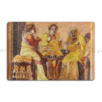 Antique Roman Mosaics Greek Comedy Theater Scene Three Women With Masks Metal Plaque Designer Design Wall Cave Tin Sign Poster 20x30cm（7.8x11.8inch）