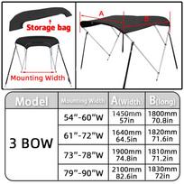 600D 3/4 Bow Bimini Top Boot Cover + Bimini Top Storage Bag Cover Anti UV Dustproof Waterproof Yacht Boat Cover with Zipper 3 BOW Black 54-60W