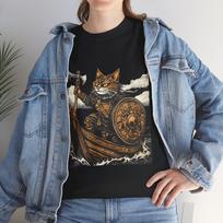 Viking Cat Men T Shirts Norse Mythology Warrior Graphic Cotton Tees S juoda
