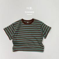 Korean Style Striped Short Sleeve Kids T Shirt Casual Cotton Top For Boys And Girls 80cm žalia