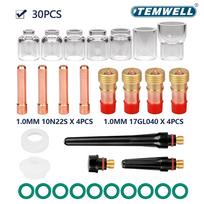 30Pcs TIG Welding Torch Accessories 2.4mm 3/32  Stubby Gas Lens Pyrex Glass Cup Nozzle Kit  For WP-17/18/26 Soldering Supplies 30PCS 1.0MM